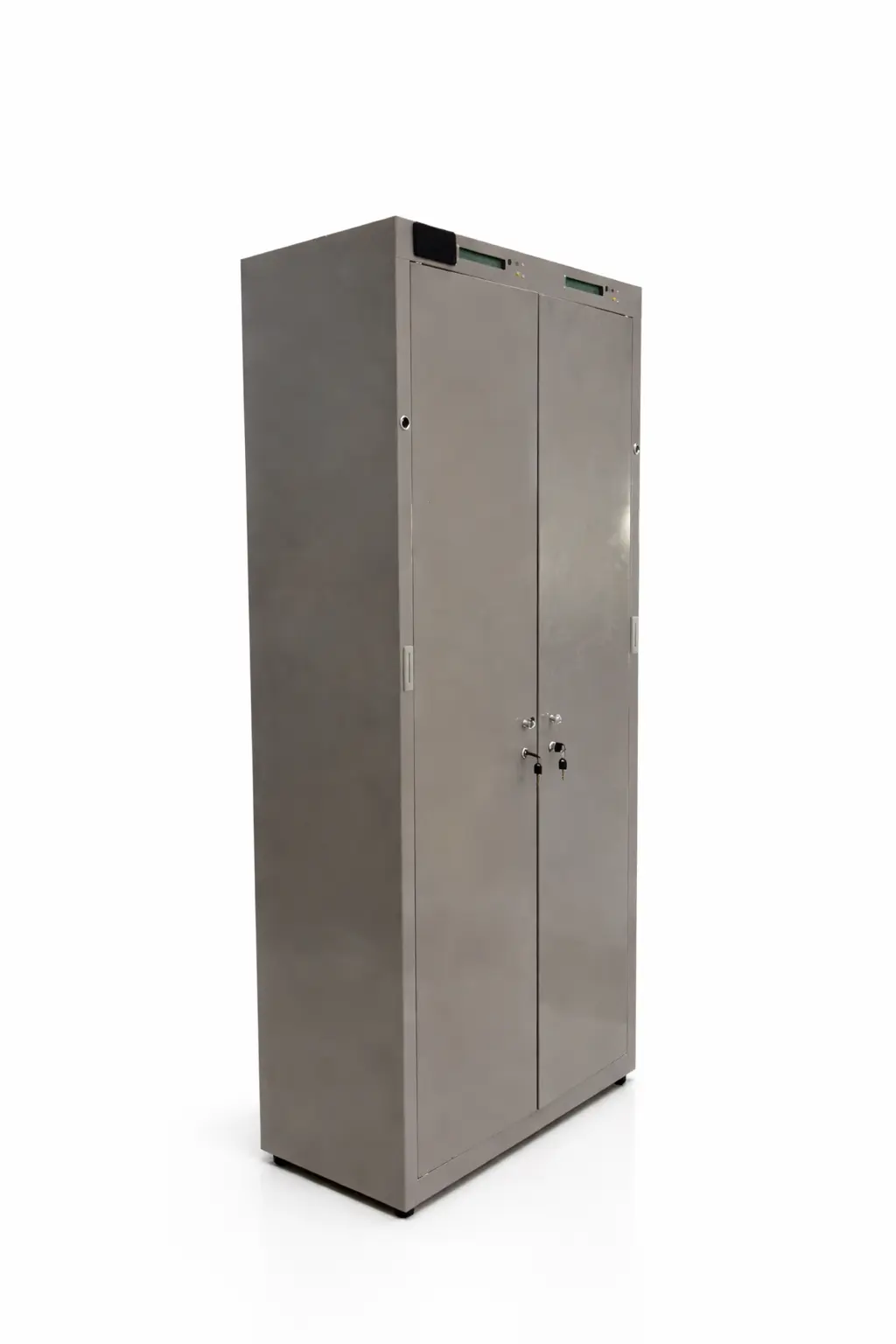 Left side view of RBC1 RFID linen management cabinet with open doors